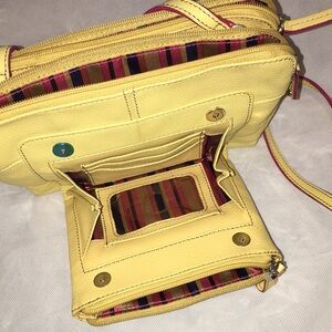 Tignanello Yellow Leather Crossbody Purse | Organizer Style